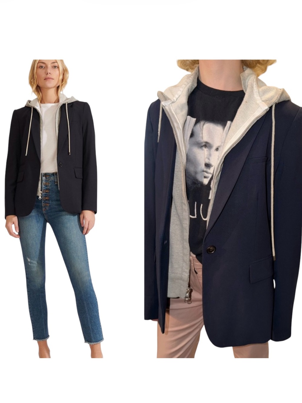Veronica Beard Miller Dickey Blazer Jacket Navy Size 6 + Hoodie Dickey Grey